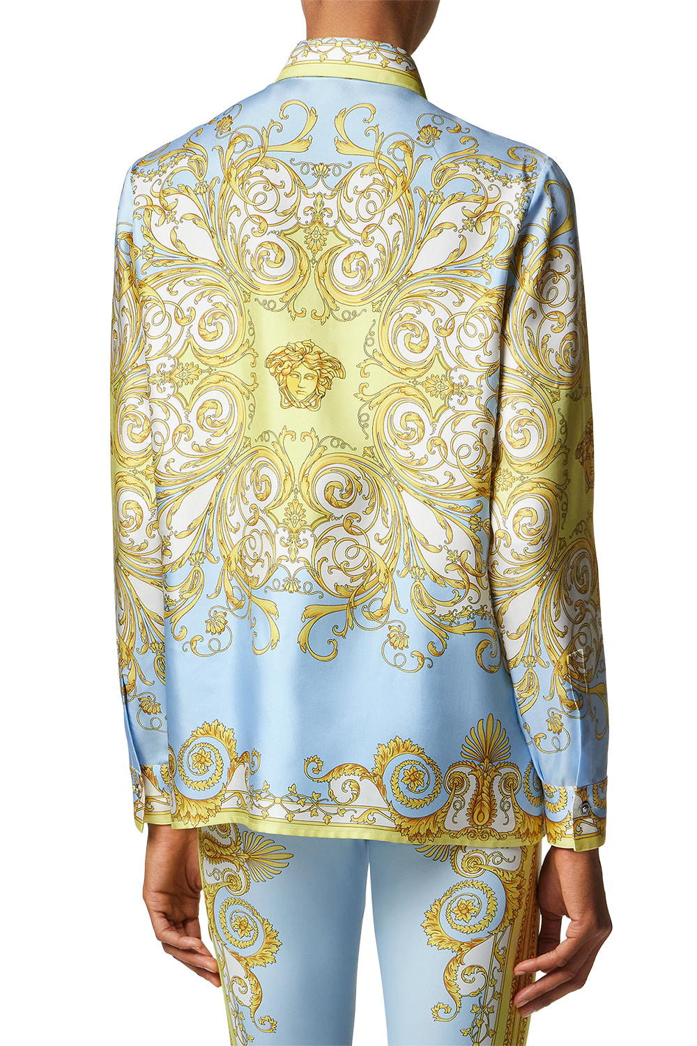 Printed Shirt - Pale Yellow Blue-BLUE-36-CLOTHINGTOPBLOUSE-VERSACE
