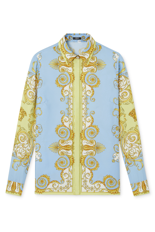 Printed Shirt - Pale Yellow Blue-BLUE-36-CLOTHINGTOPBLOUSE-VERSACE