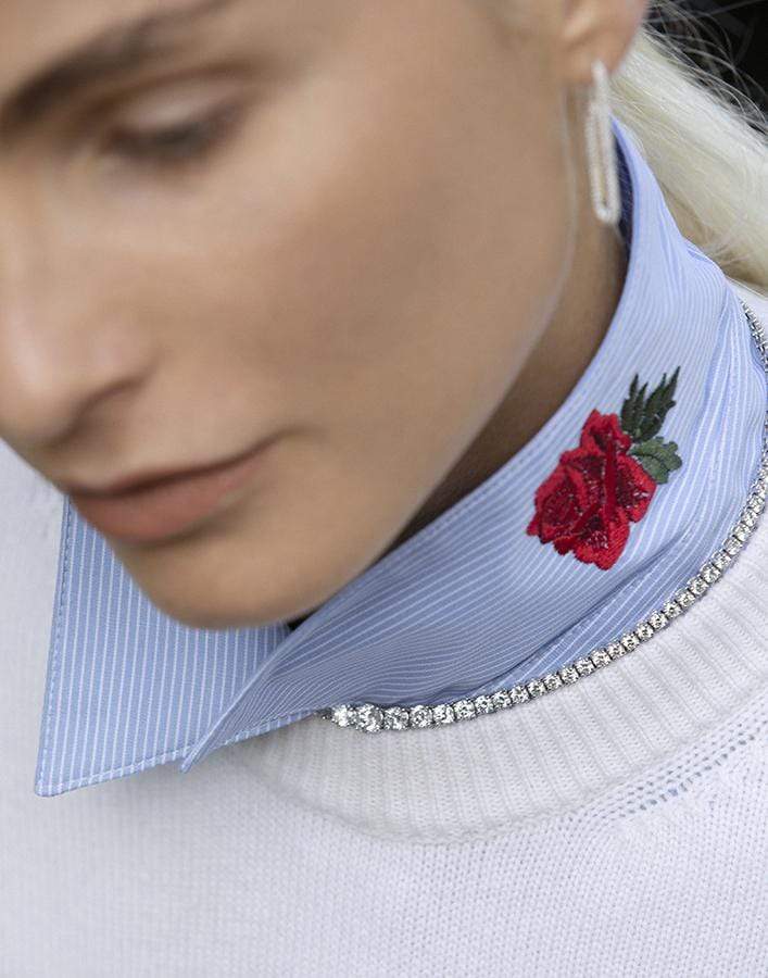 VERSACE-Rose Embroidered Striped Shirt-