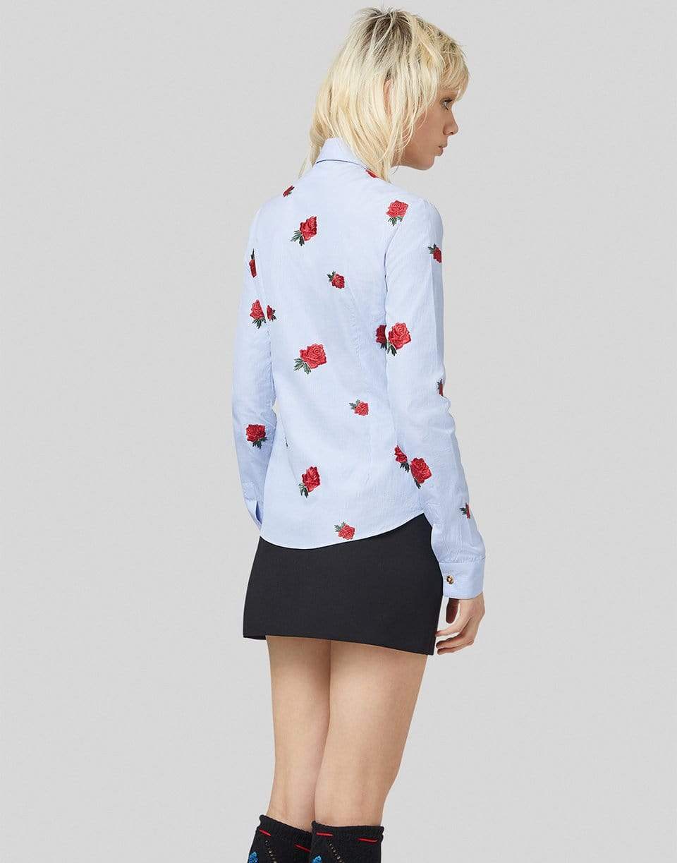 VERSACE-Rose Embroidered Striped Shirt-