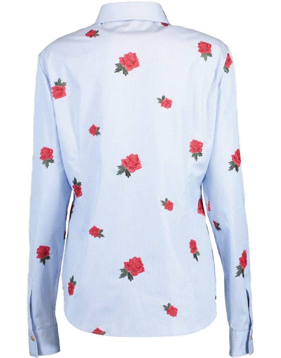 VERSACE-Rose Embroidered Striped Shirt-