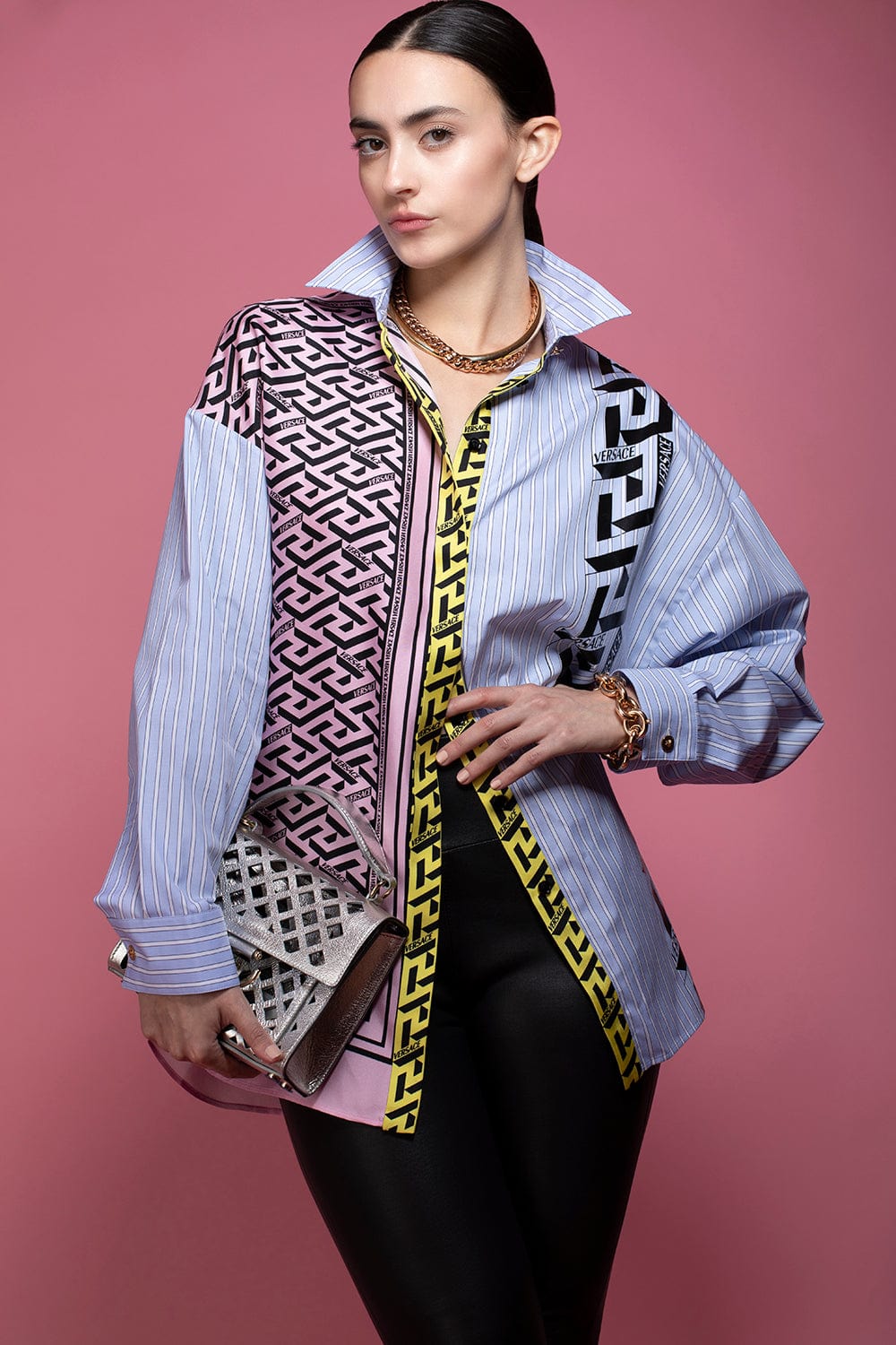 VERSACE-Long Sleeve Oversized Button Down-