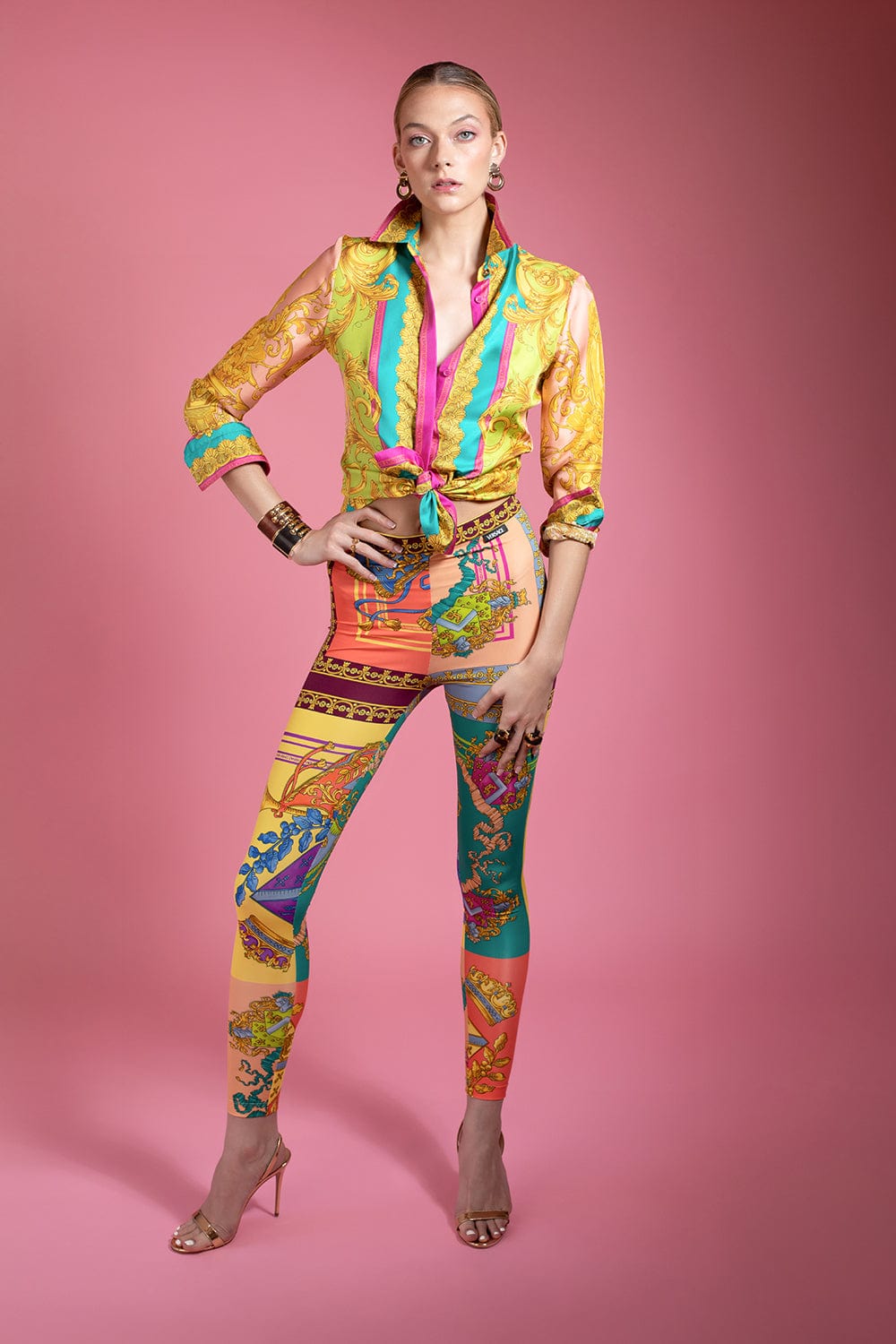 VERSACE-Long Sleeve Button Front Blouse-