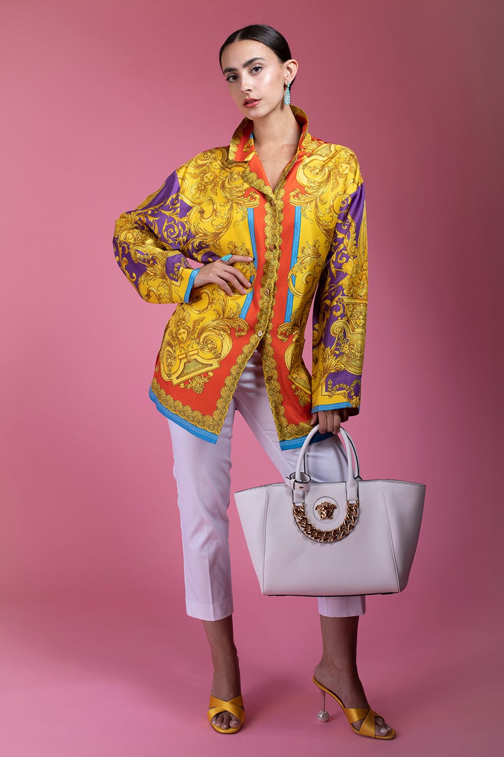 VERSACE-Long Sleeve Pajama Style Blouse-