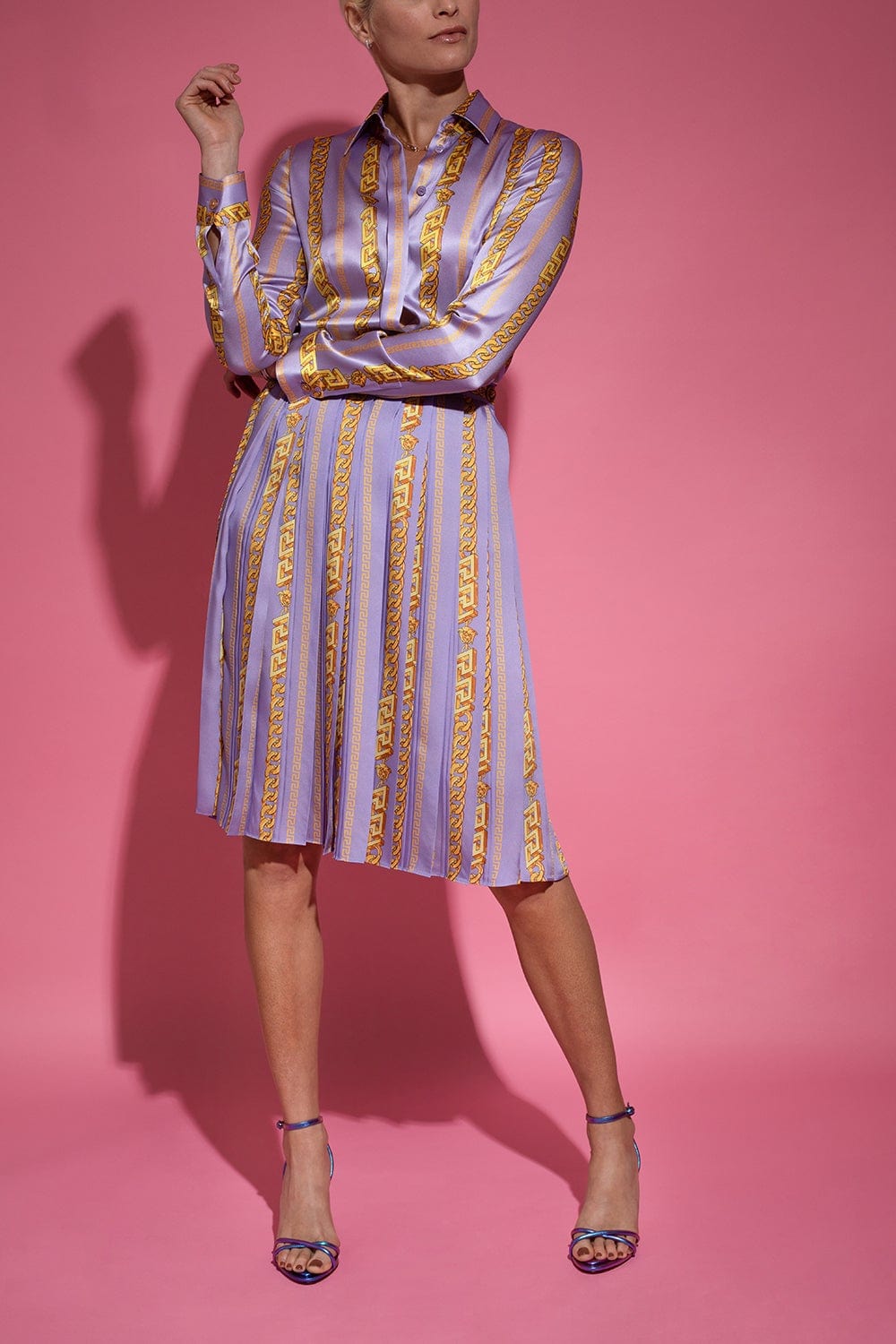 VERSACE-Long Sleeve Chain Print Button Down-