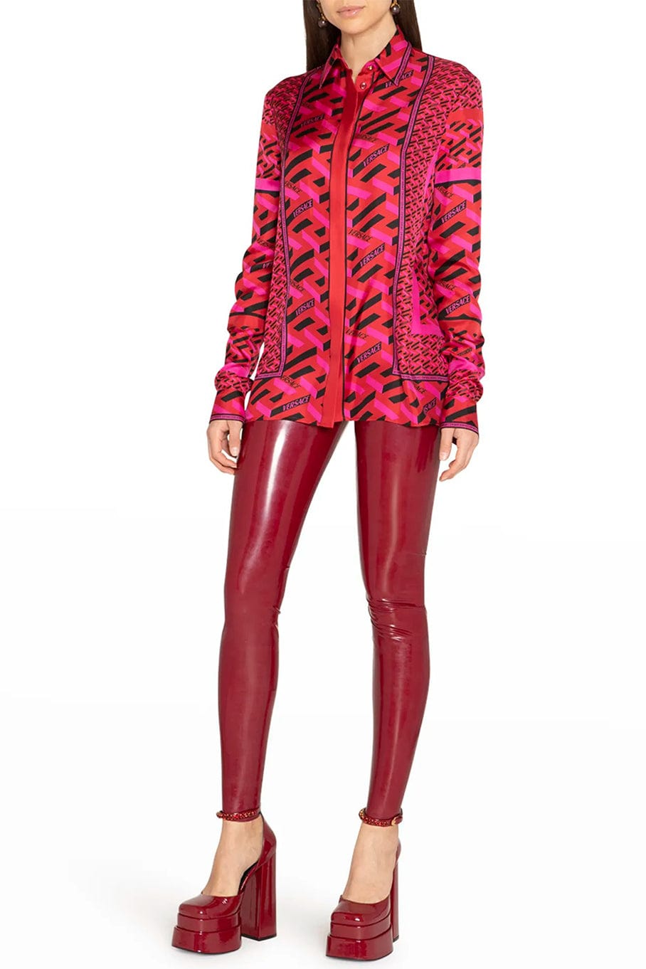 VERSACE-Long Sleeve Printed Button Down-
