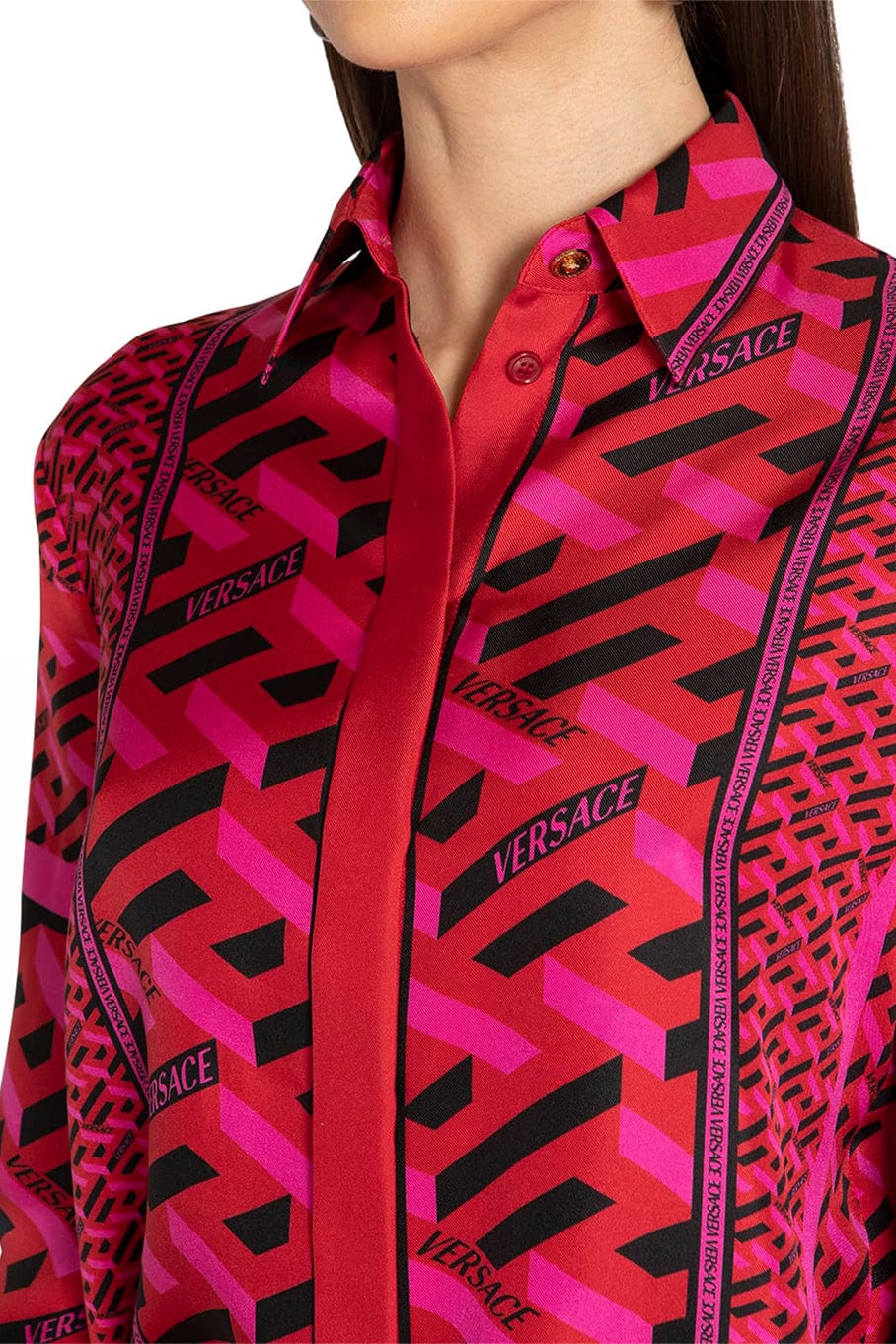 VERSACE-Long Sleeve Printed Button Down-