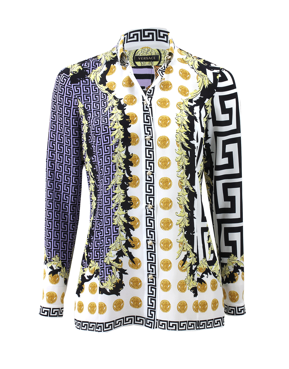 VERSACE-Flag Print Silk Blouse-