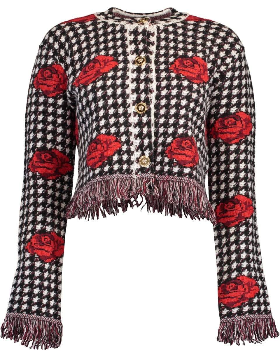 VERSACE-Embroidered Roses Wool Cardigan-