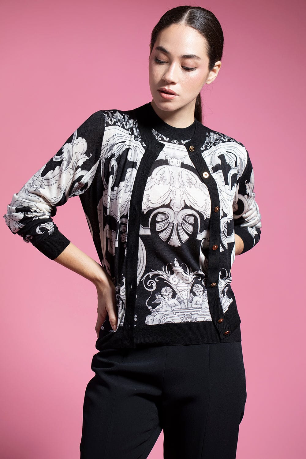 VERSACE-Printed Cardigan-