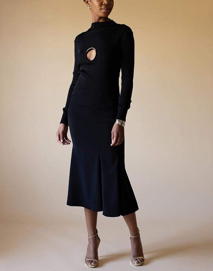 VERSACE-Long Sleeve Mock Neck Knit Top-