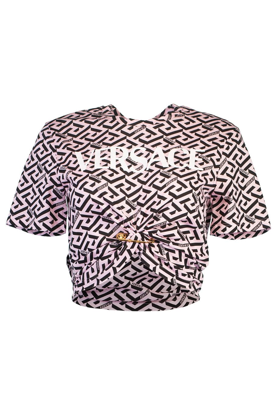 VERSACE-Short Sleeve Cropped All Over Logo-
