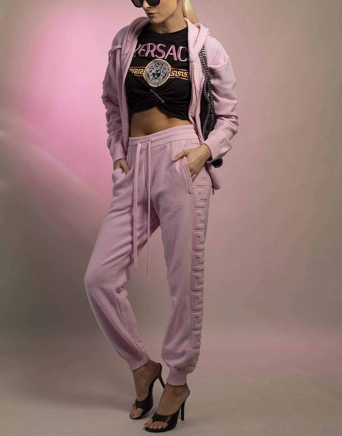 VERSACE-Safety Pin Cropped Logo T-Shirt-