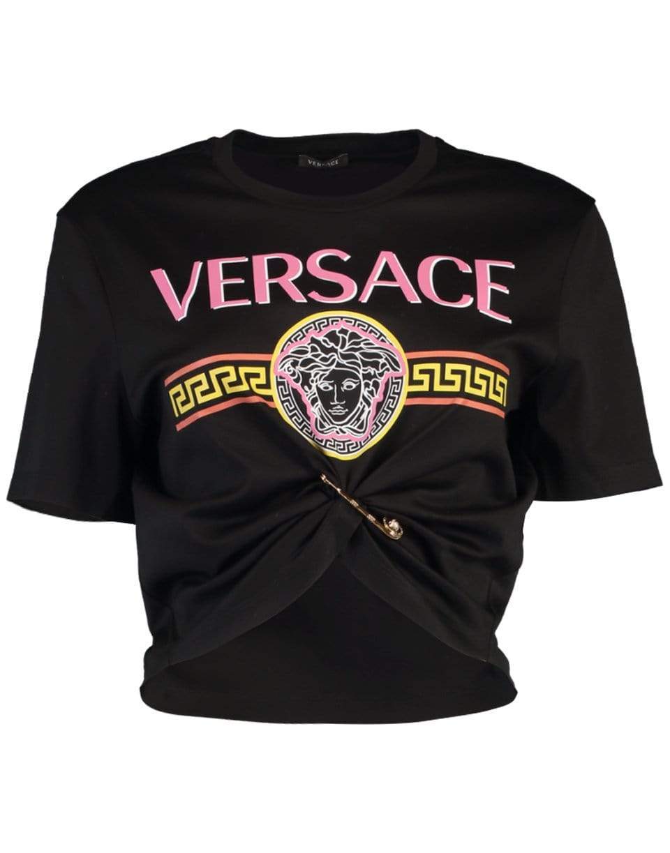 VERSACE-Safety Pin Cropped Logo T-Shirt-