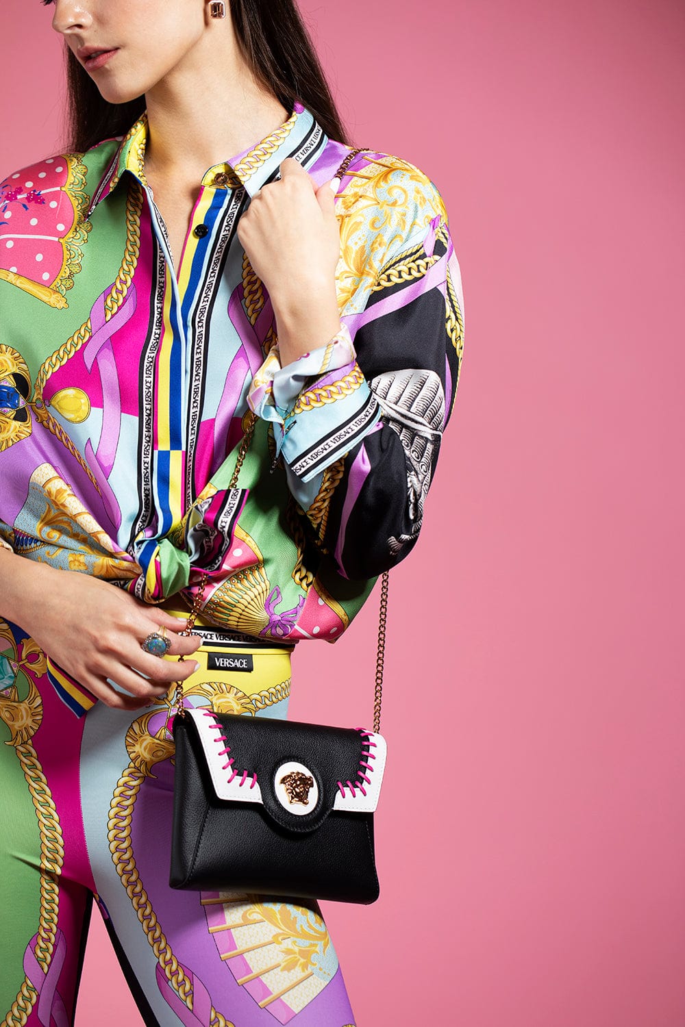 VERSACE-La Medusa Envelop Clutch-BK/WHT/F