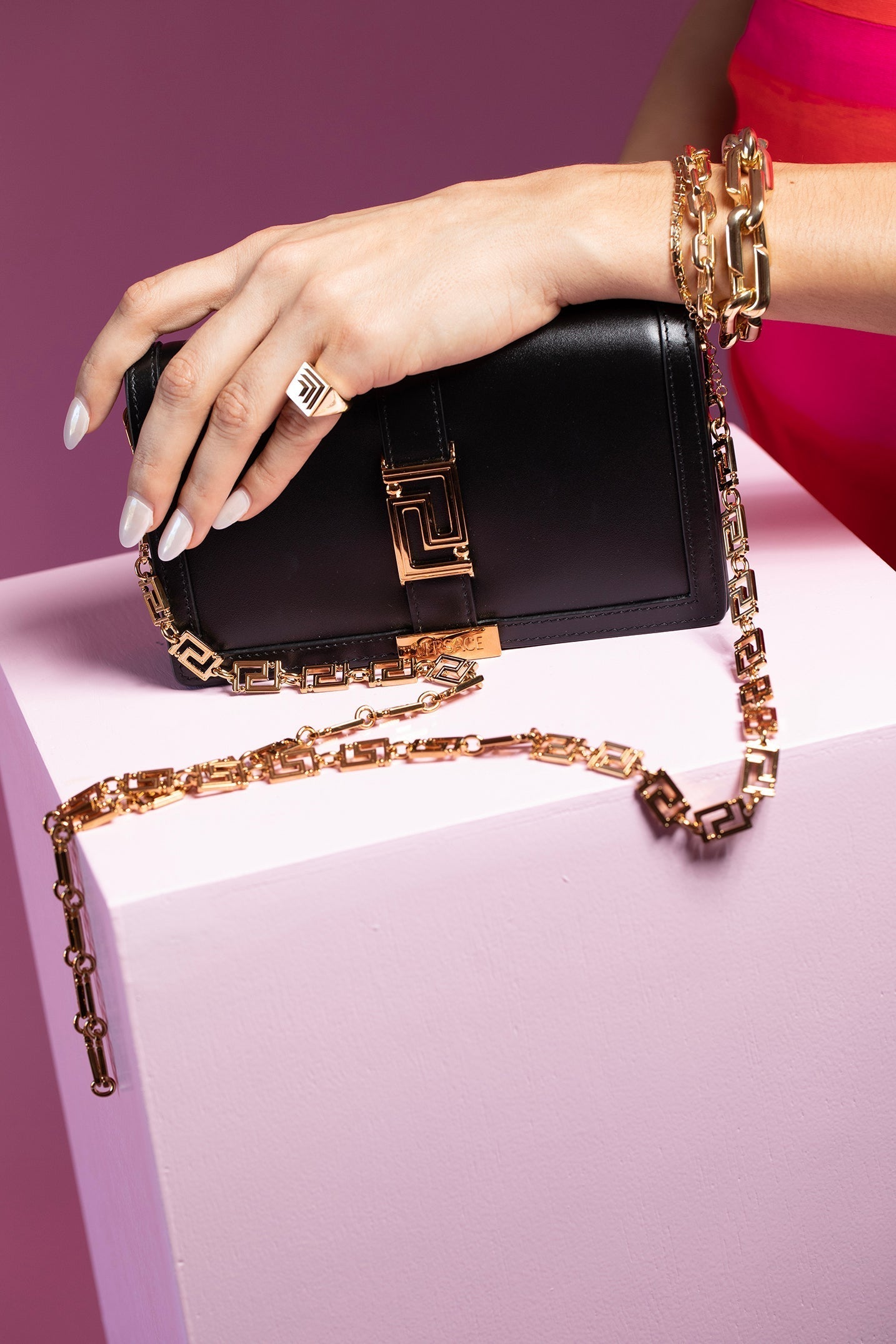 VERSACE-Greca Goddess Mini Bag-BLACK