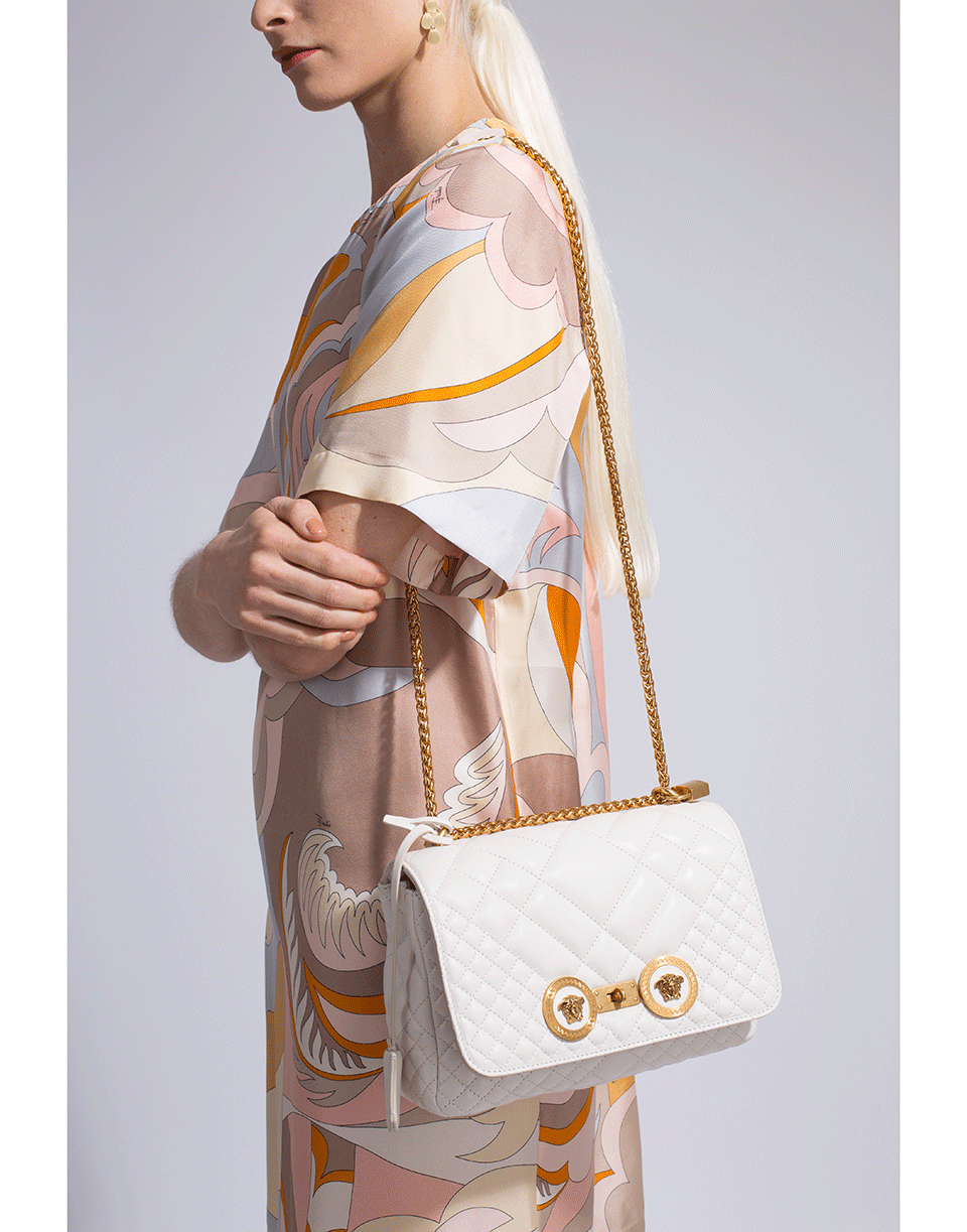 VERSACE-Quilted Foldover Chain Bag-OFFWHT