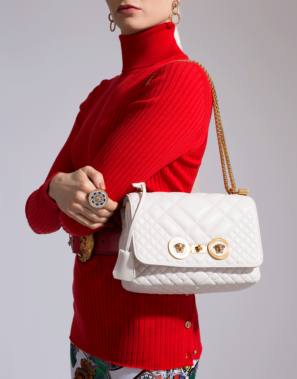 VERSACE-Quilted Foldover Chain Bag-OFFWHT