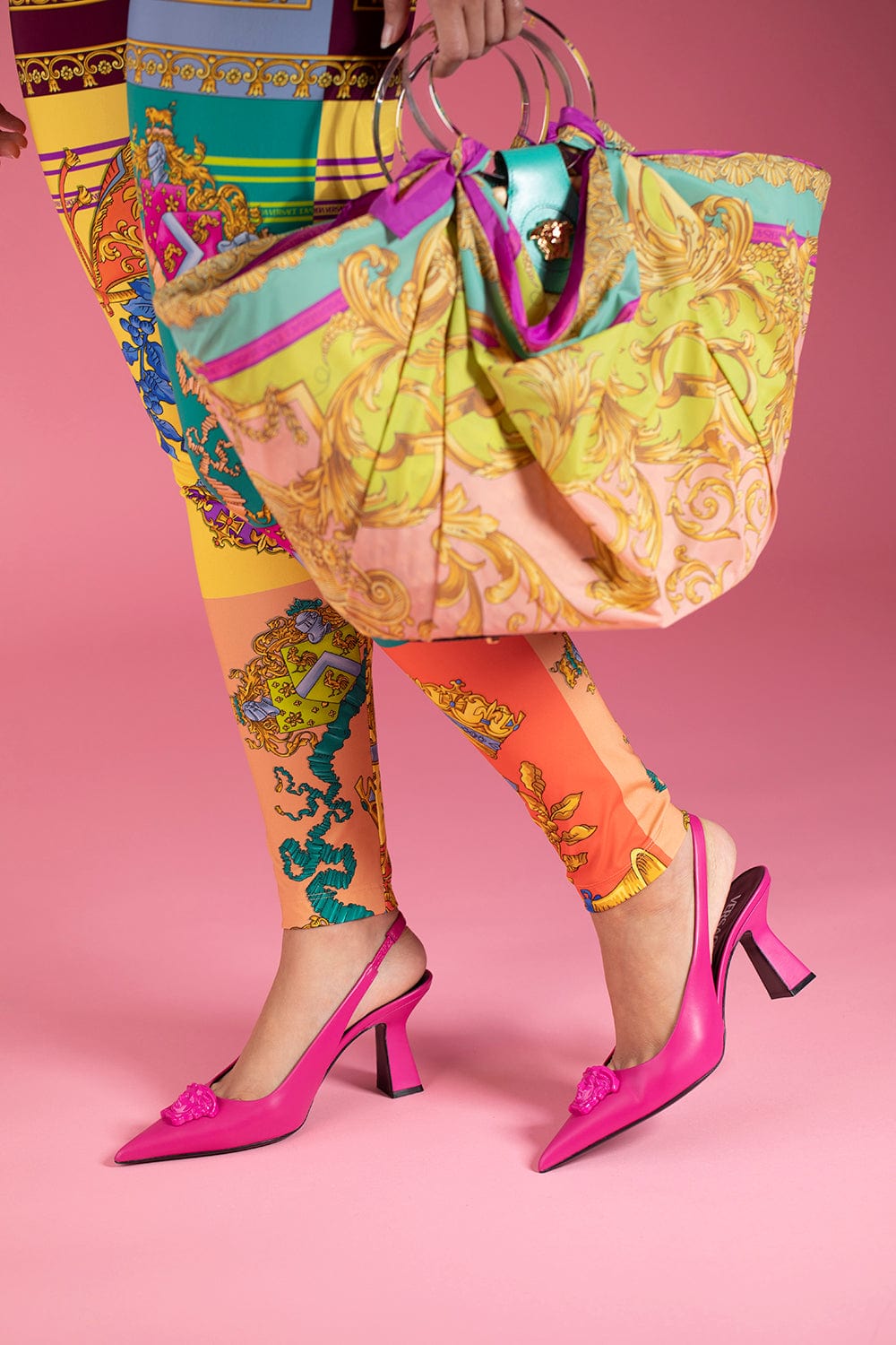 VERSACE-Raffia Tote With Scarf Detail-MULTI