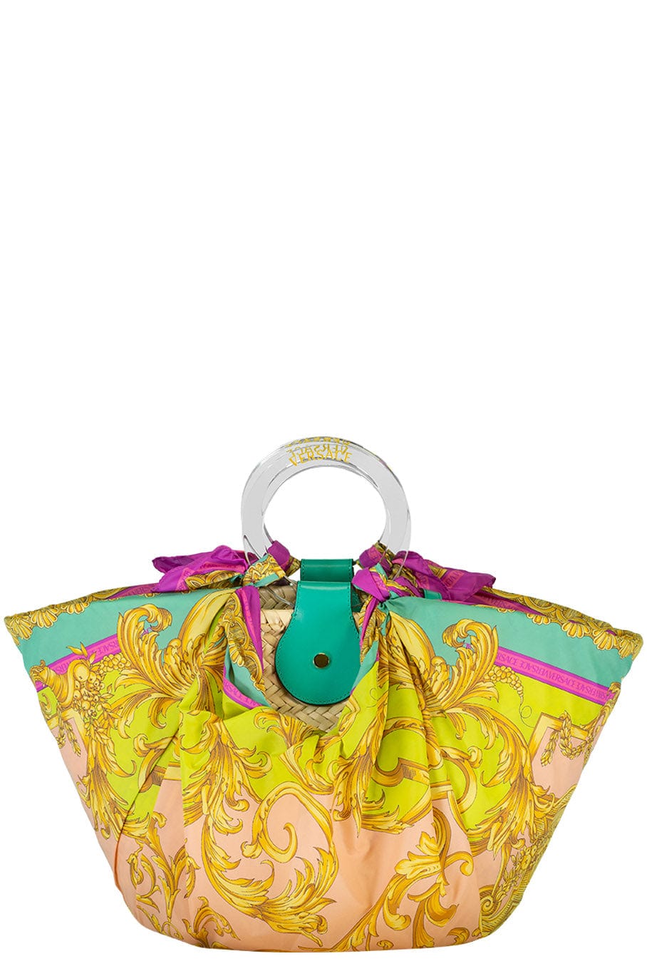 VERSACE-Raffia Tote With Scarf Detail-MULTI