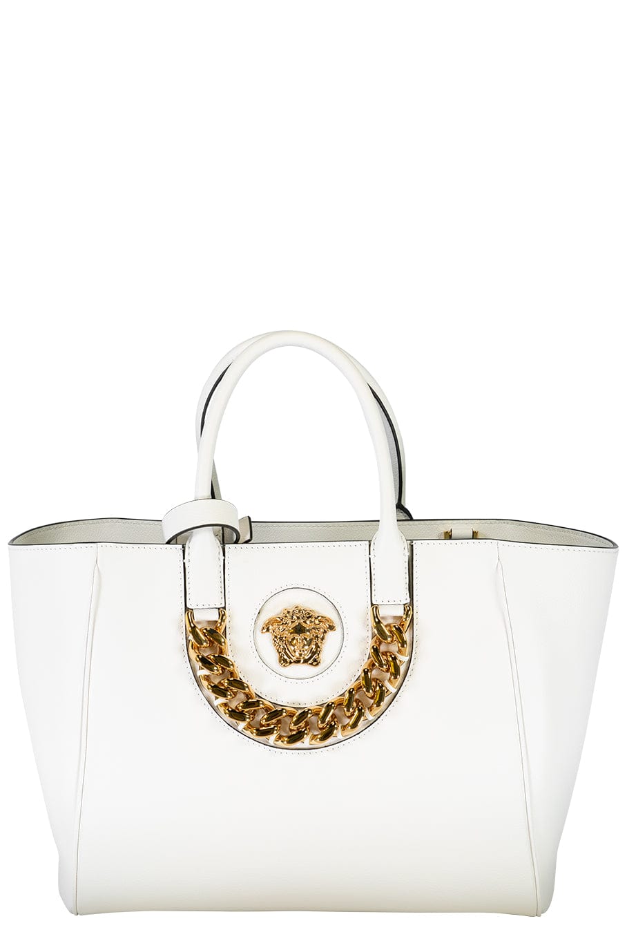 VERSACE-Medium Top Handle Structured Bag-OPTIC WHITE