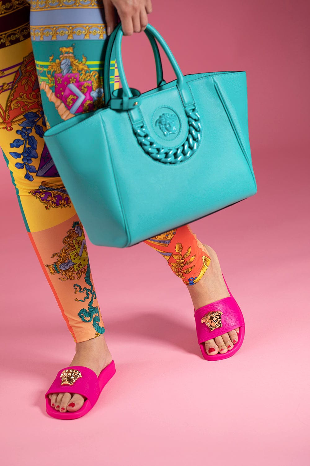 VERSACE-Large Tote With Crossbody Strap - Turqouis-TURQUOISE