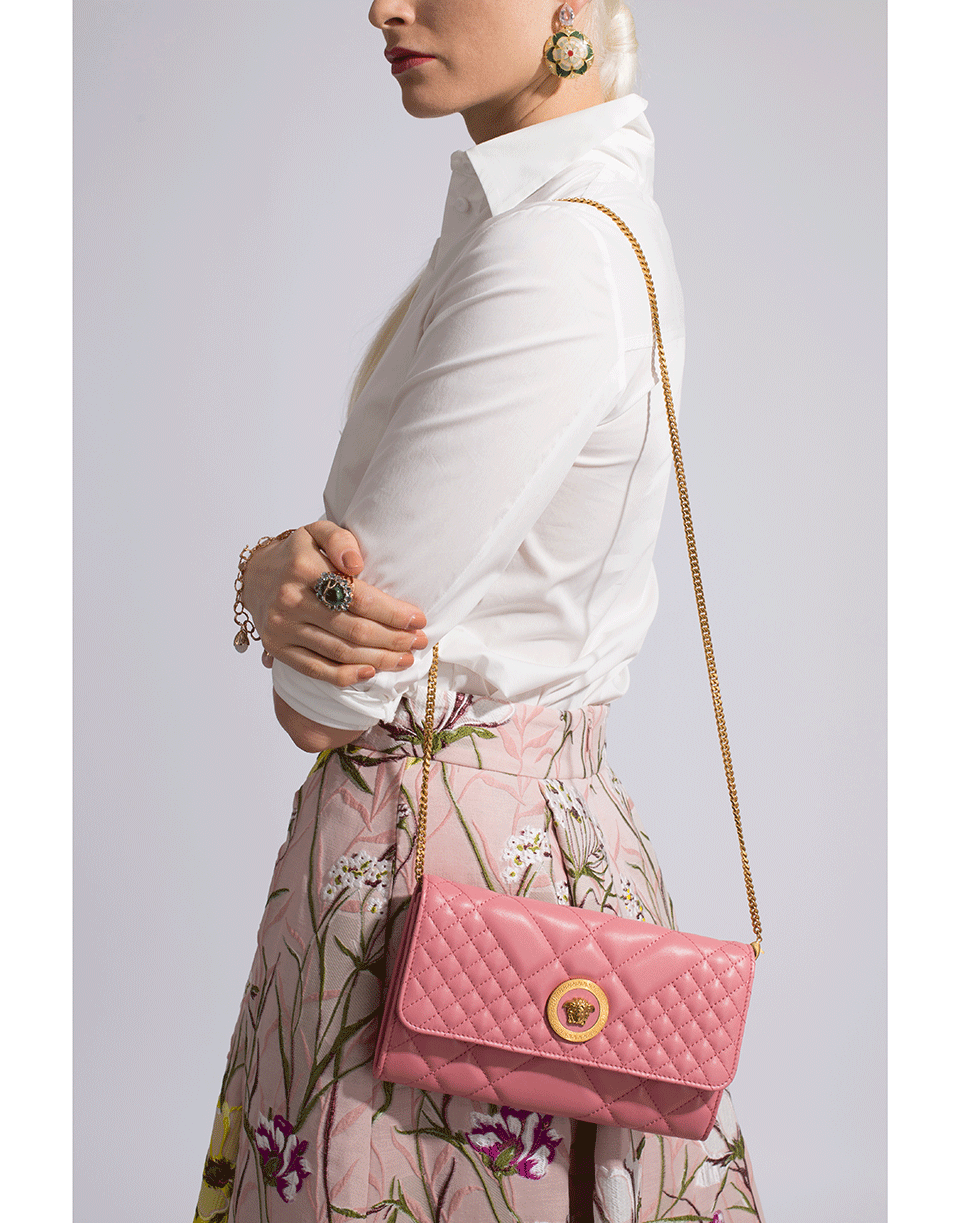 VERSACE-Quilted Chain Wallet-PINK
