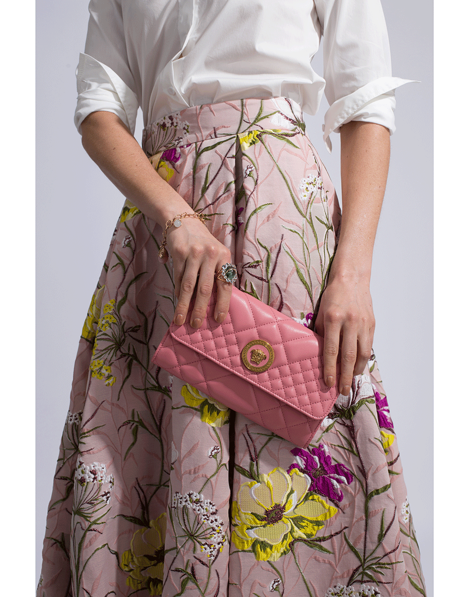 VERSACE-Quilted Chain Wallet-PINK