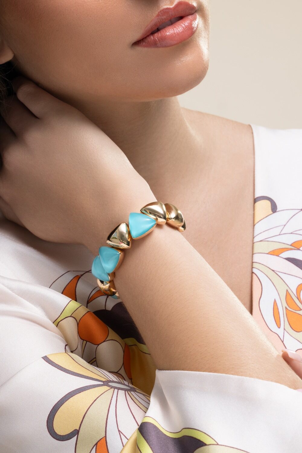 Rock Crystal Turquoise Freccia Bracelet-ROSE GOLD-JEWELRYFINE JEWELBRACELET O-VHERNIER