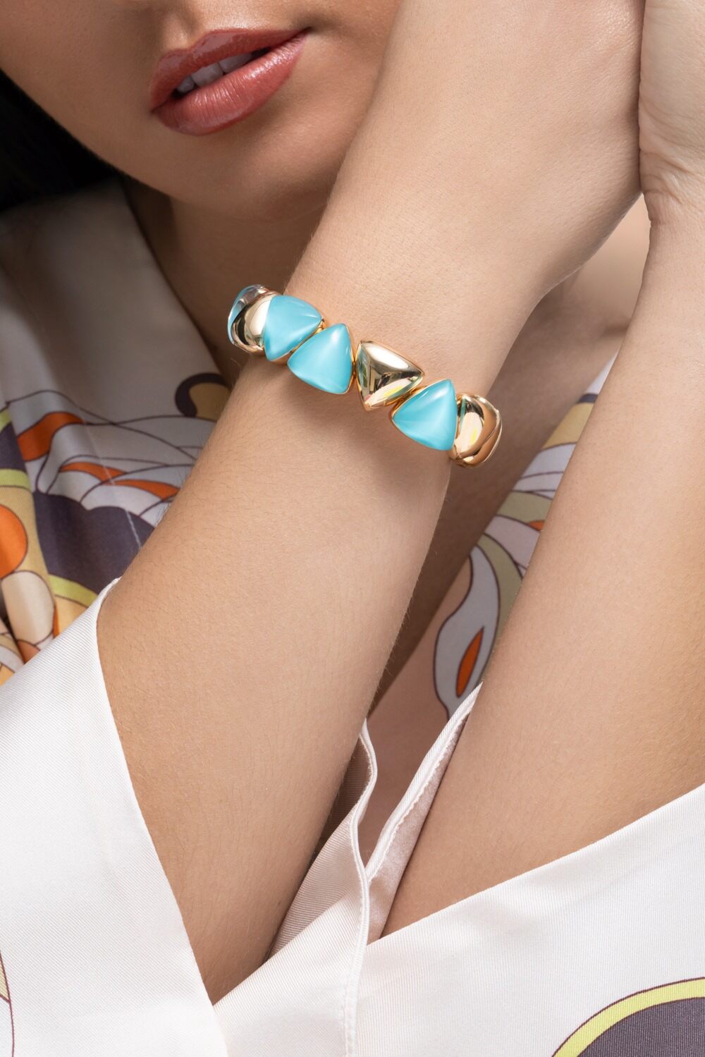 Rock Crystal Turquoise Freccia Bracelet-ROSE GOLD-JEWELRYFINE JEWELBRACELET O-VHERNIER