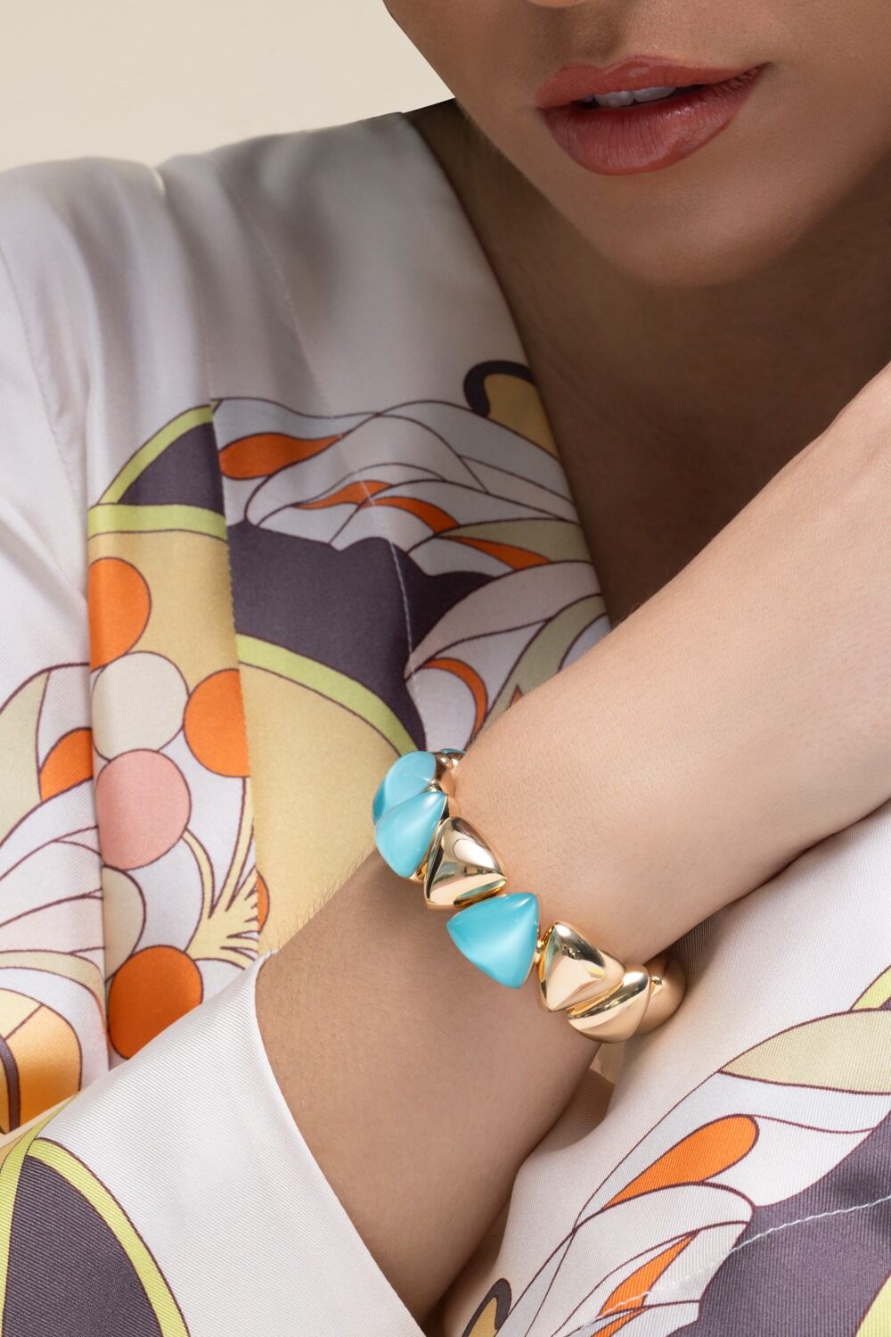 Rock Crystal Turquoise Freccia Bracelet-ROSE GOLD-JEWELRYFINE JEWELBRACELET O-VHERNIER