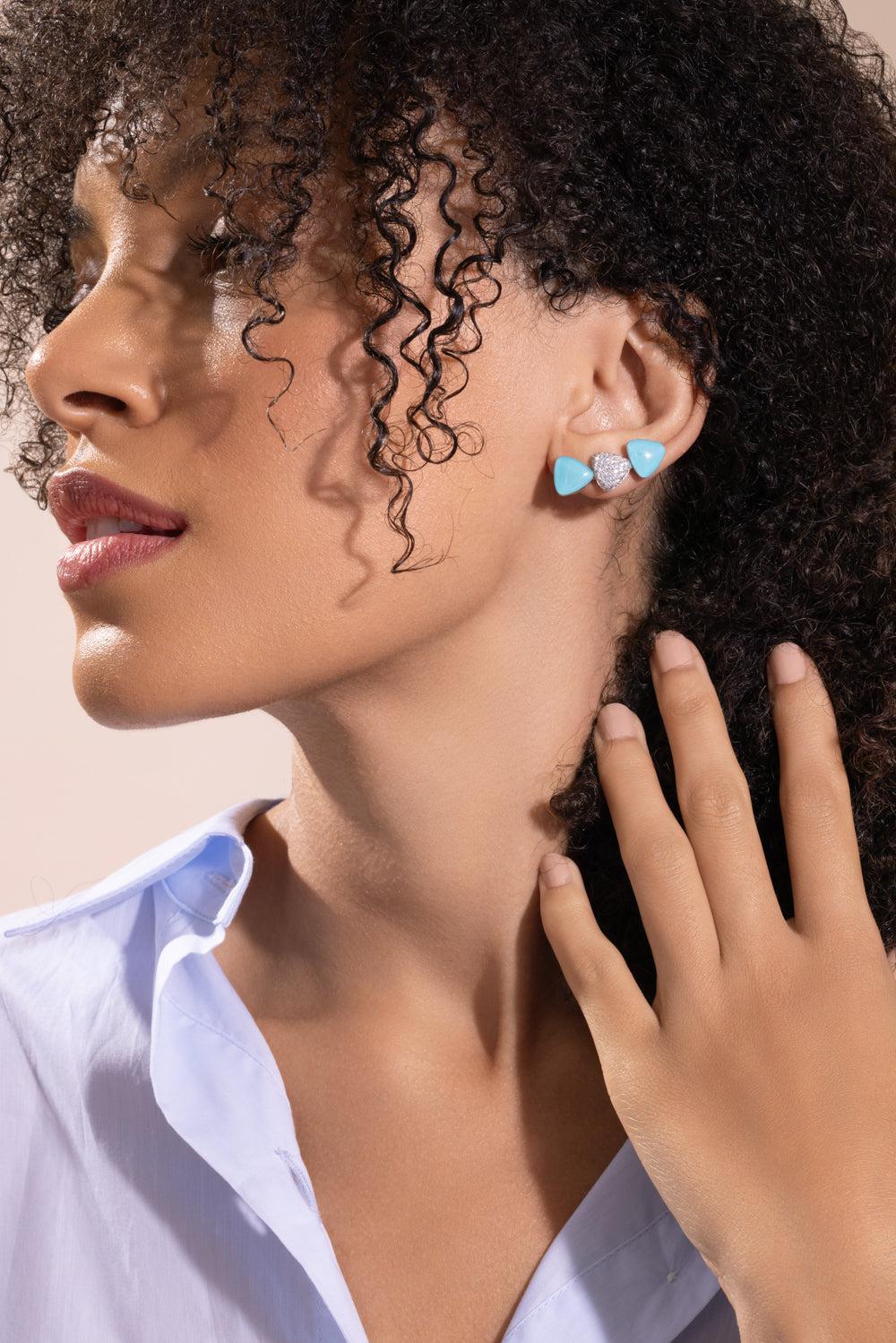 Diamond Rock Crystal Turquoise Earrings-WHITE GOLD-JEWELRYFINE JEWELEARRING-VHERNIER