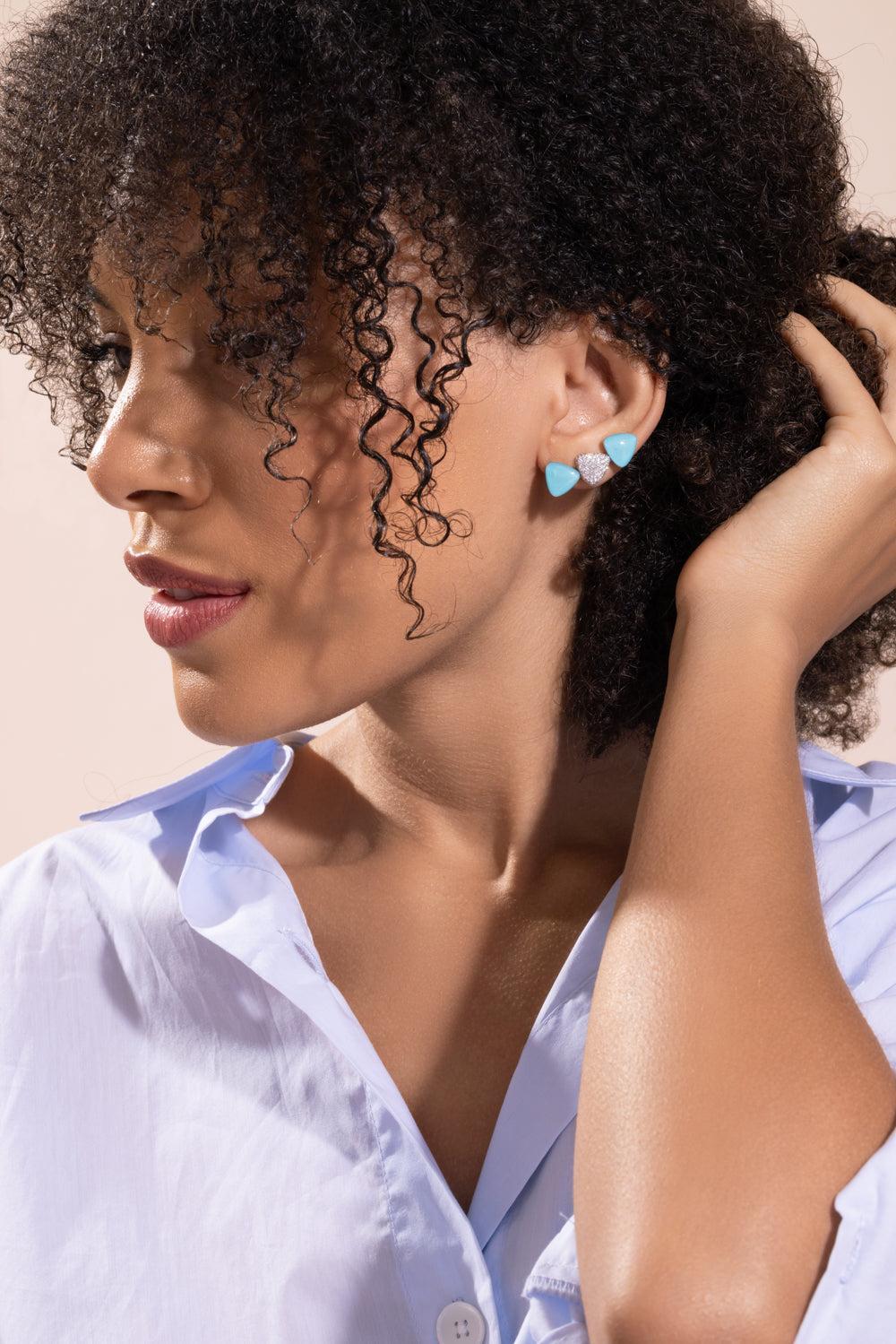 Diamond Rock Crystal Turquoise Earrings-WHITE GOLD-JEWELRYFINE JEWELEARRING-VHERNIER