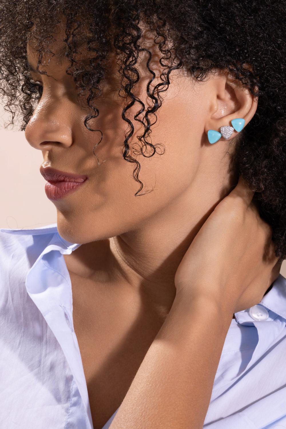 Diamond Rock Crystal Turquoise Earrings-WHITE GOLD-JEWELRYFINE JEWELEARRING-VHERNIER