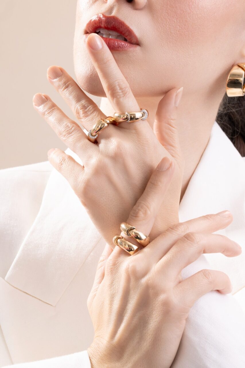 Diamond Three Section Calla Midi Ring-ROSE GOLD-6.25-JEWELRYFINE JEWELRING-VHERNIER