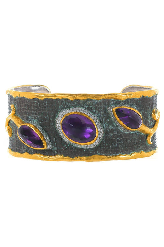 VICTOR VELYAN-Amethyst Diamond Cuff Bracelet-YELLOW GOLD