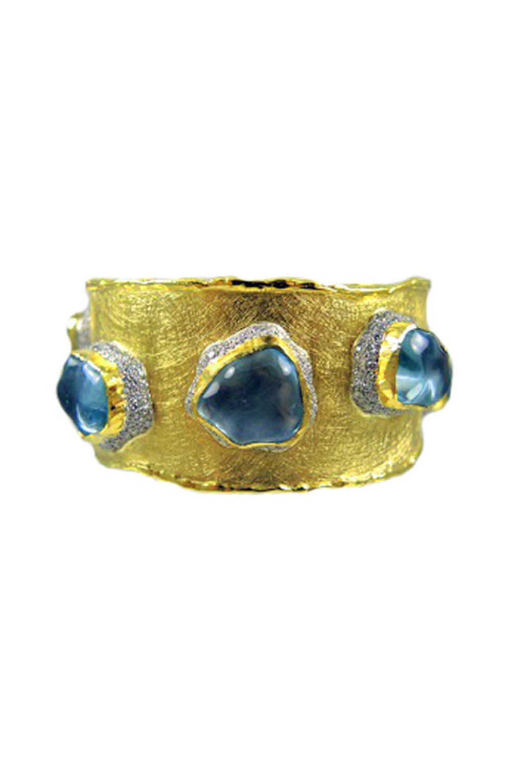 VICTOR VELYAN-Aquamarine Diamond Cuff Bracelet-YELLOW GOLD
