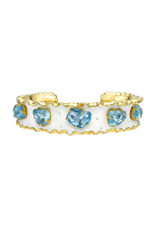 Aquamarine Diamond Frosted Bracelet-YELLOW GOLD-JEWELRYFINE JEWELBRACELET O-VICTOR VELYAN