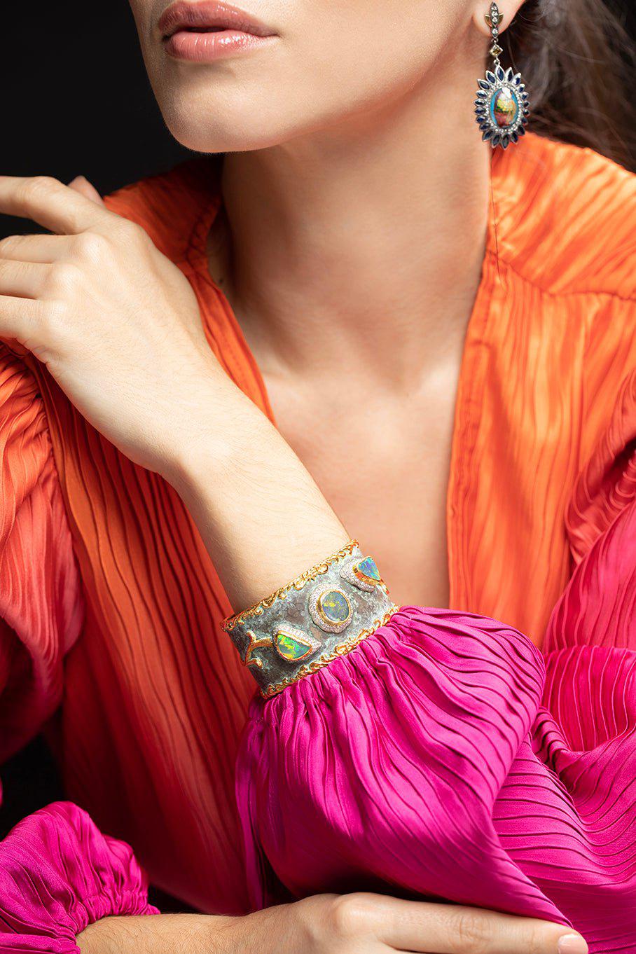 VICTOR VELYAN-Black Opal Cuff-YELLOW GOLD