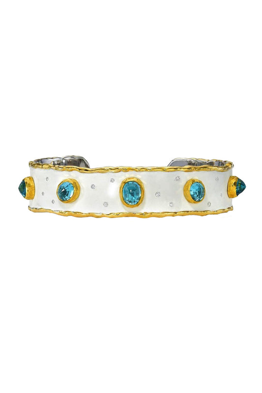 Blue Zircon Frosted Enamel Bracelet-YELLOW GOLD-JEWELRYFINE JEWELBRACELET O-VICTOR VELYAN