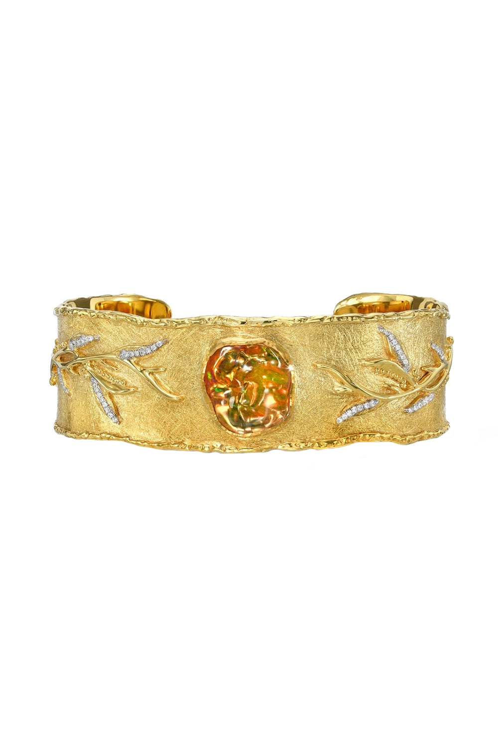 Fire Opal Embrace Bracelet-YELLOW GOLD-JEWELRYFINE JEWELBRACELET O-VICTOR VELYAN