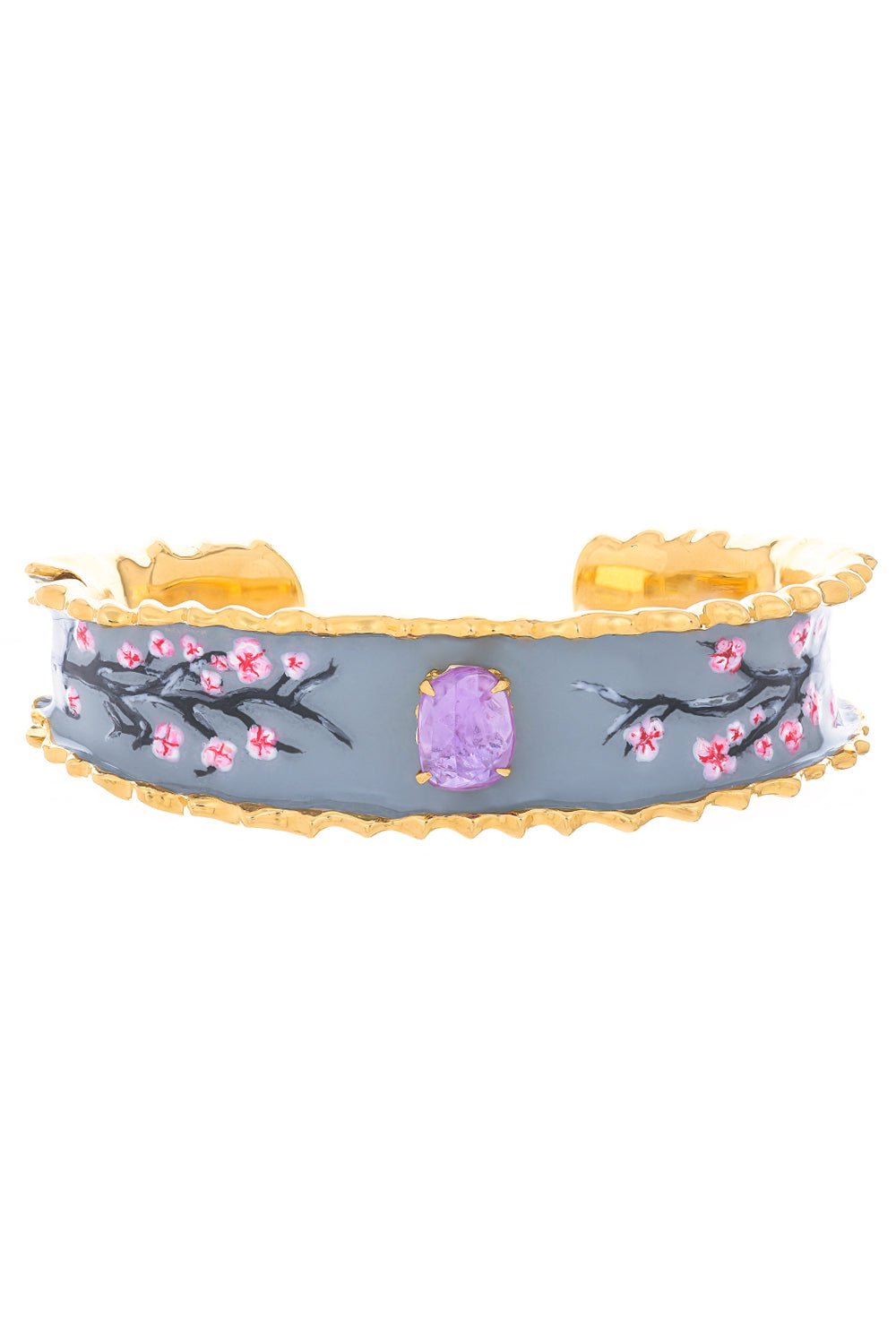 VICTOR VELYAN-Floral Pink Sapphire Cuff Bracelet-YELLOW GOLD