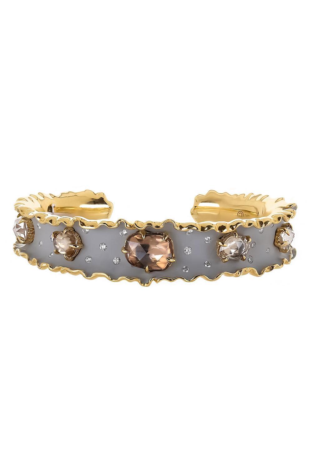 Brown Zircon Diamond Ruffle Cuff Bracelet-YELLOW GOLD-L-JEWELRYFINE JEWELBRACELET O-VICTOR VELYAN