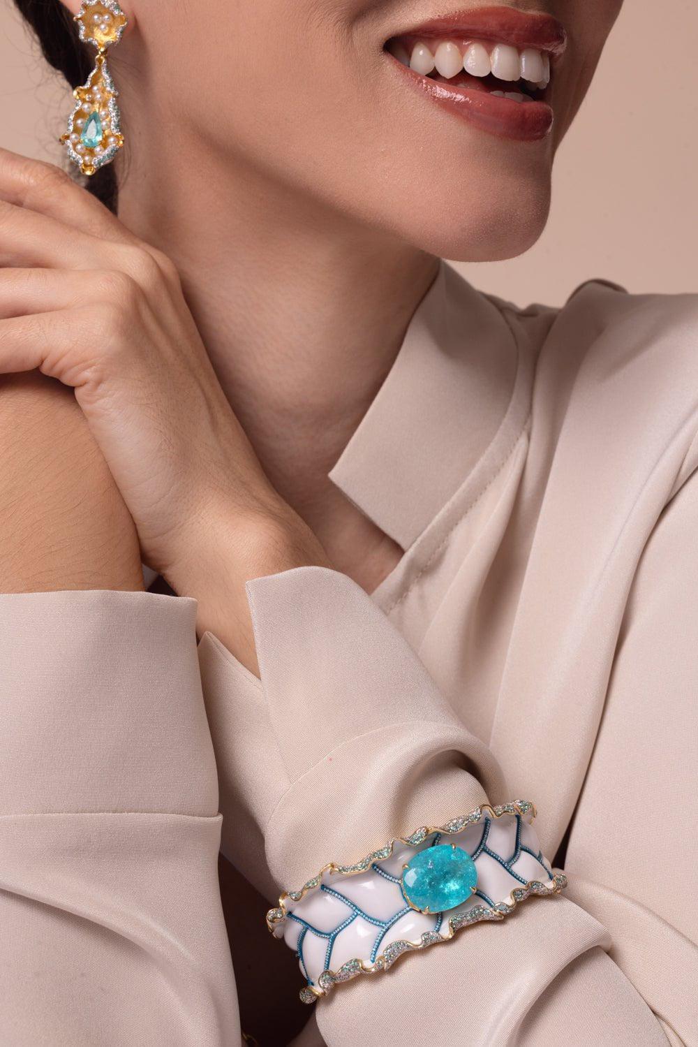 VICTOR VELYAN-Opal Paraiba Cuff Bracelet-YELLOW GOLD