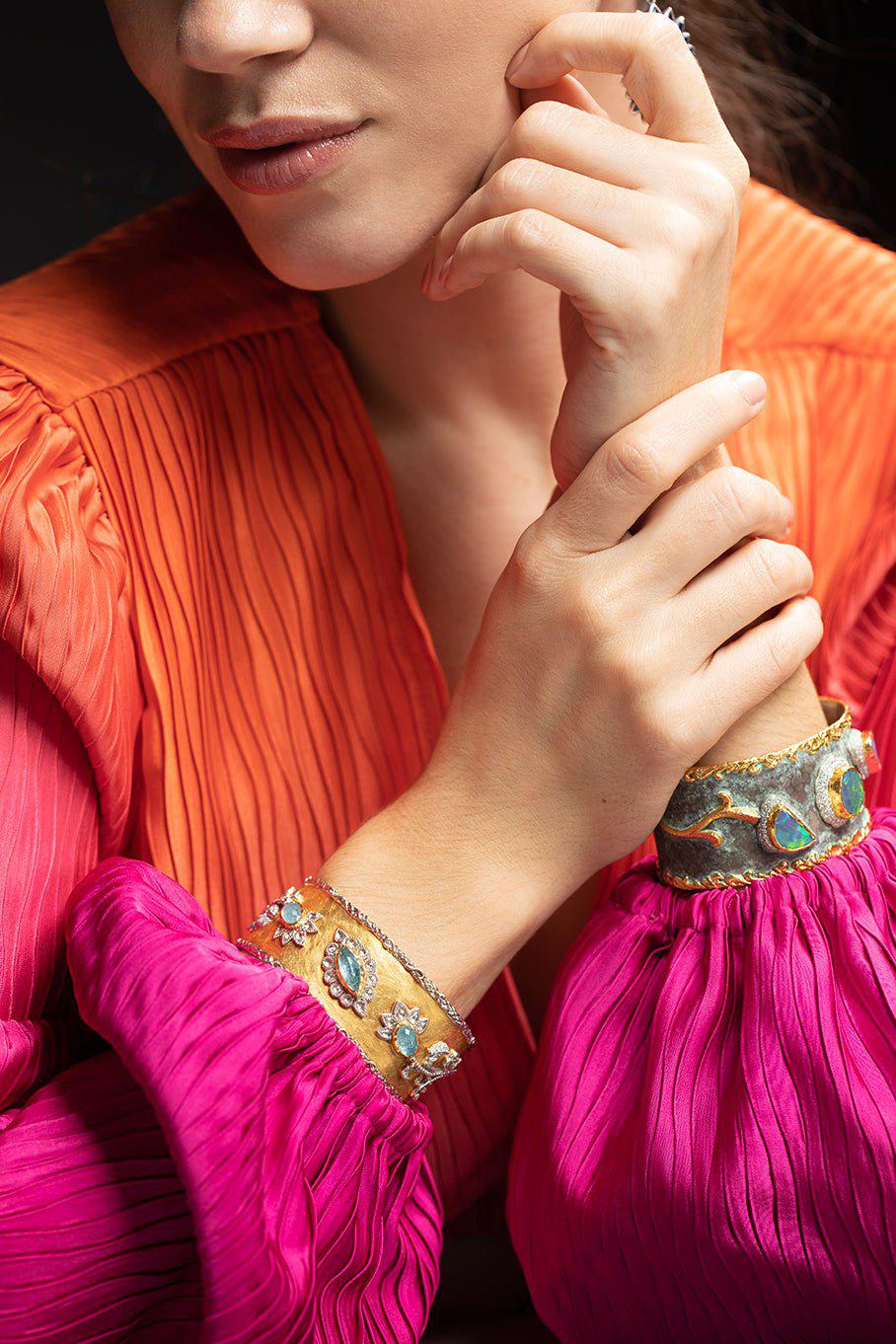 VICTOR VELYAN-Paraiba Diamond Cuff-YELLOW GOLD