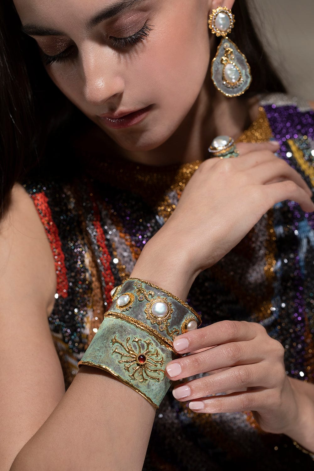 VICTOR VELYAN-Pearl Diamond Cuff-YELLOW GOLD
