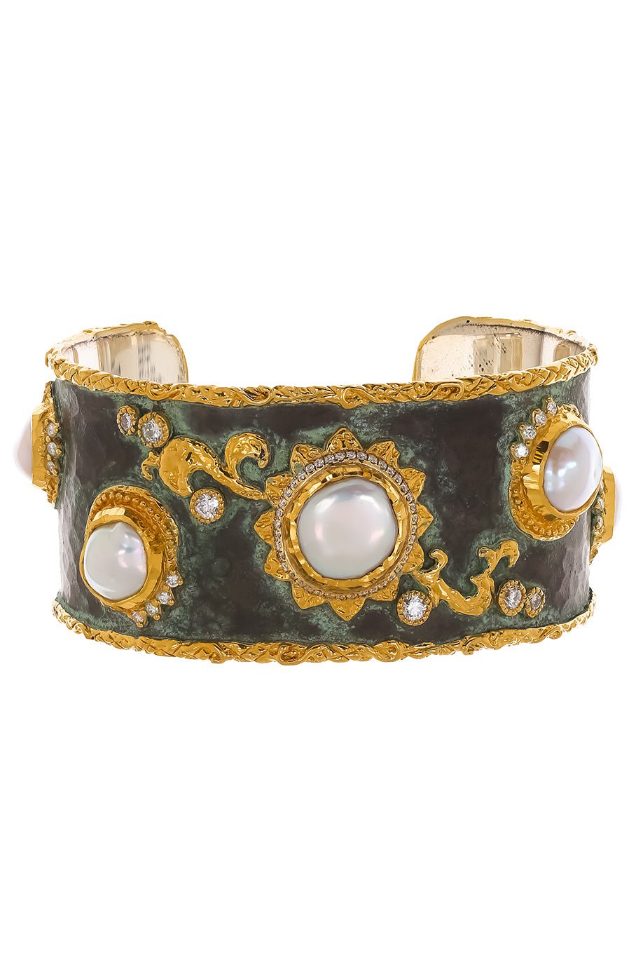 VICTOR VELYAN-Pearl Diamond Cuff-YELLOW GOLD