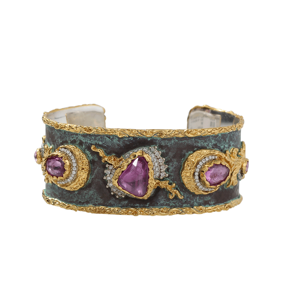 VICTOR VELYAN-Pink Sapphire And Green Patina Cuff-YELLOW GOLD