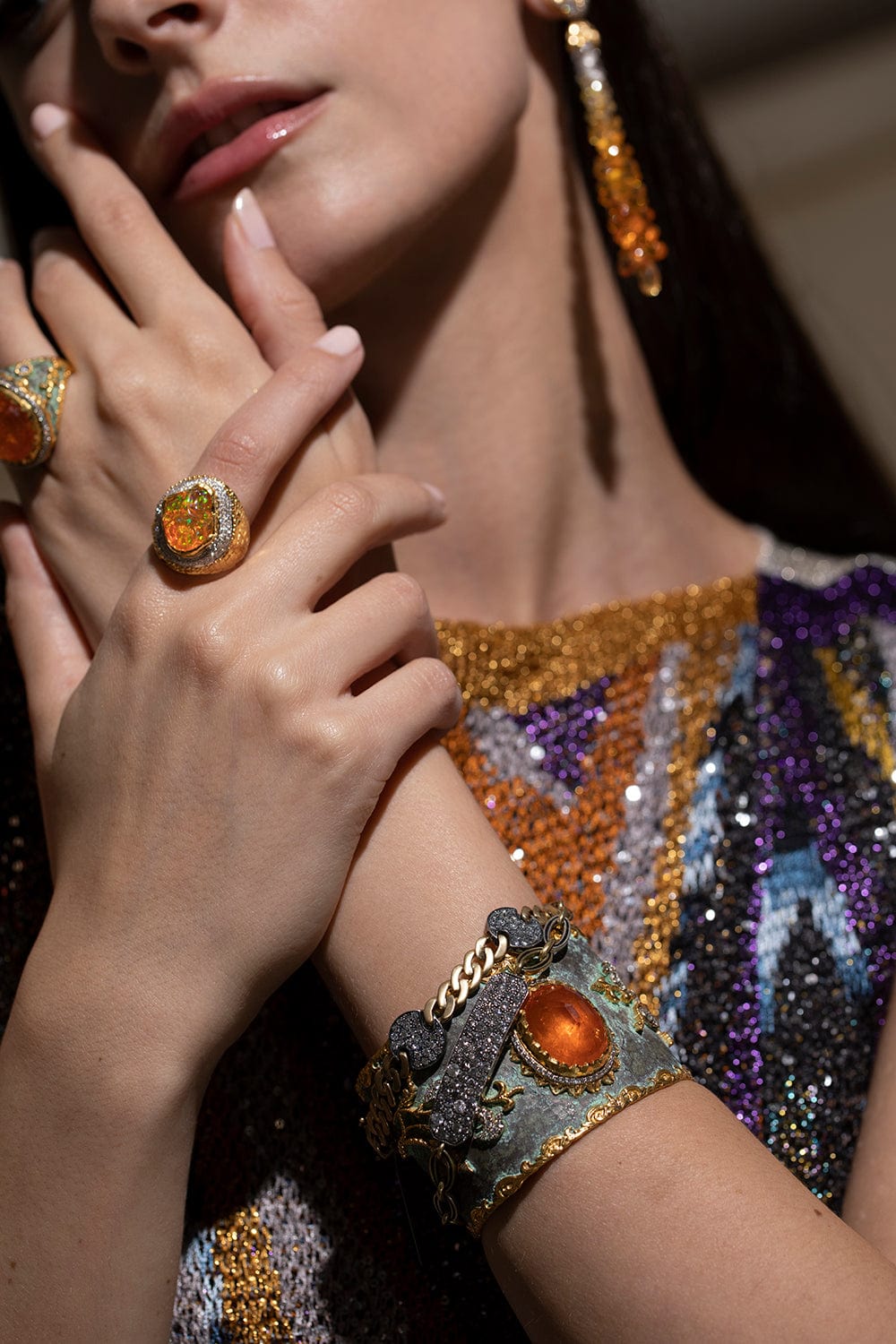 VICTOR VELYAN-Spessartite Garnet Diamond Cuff-YELLOW GOLD