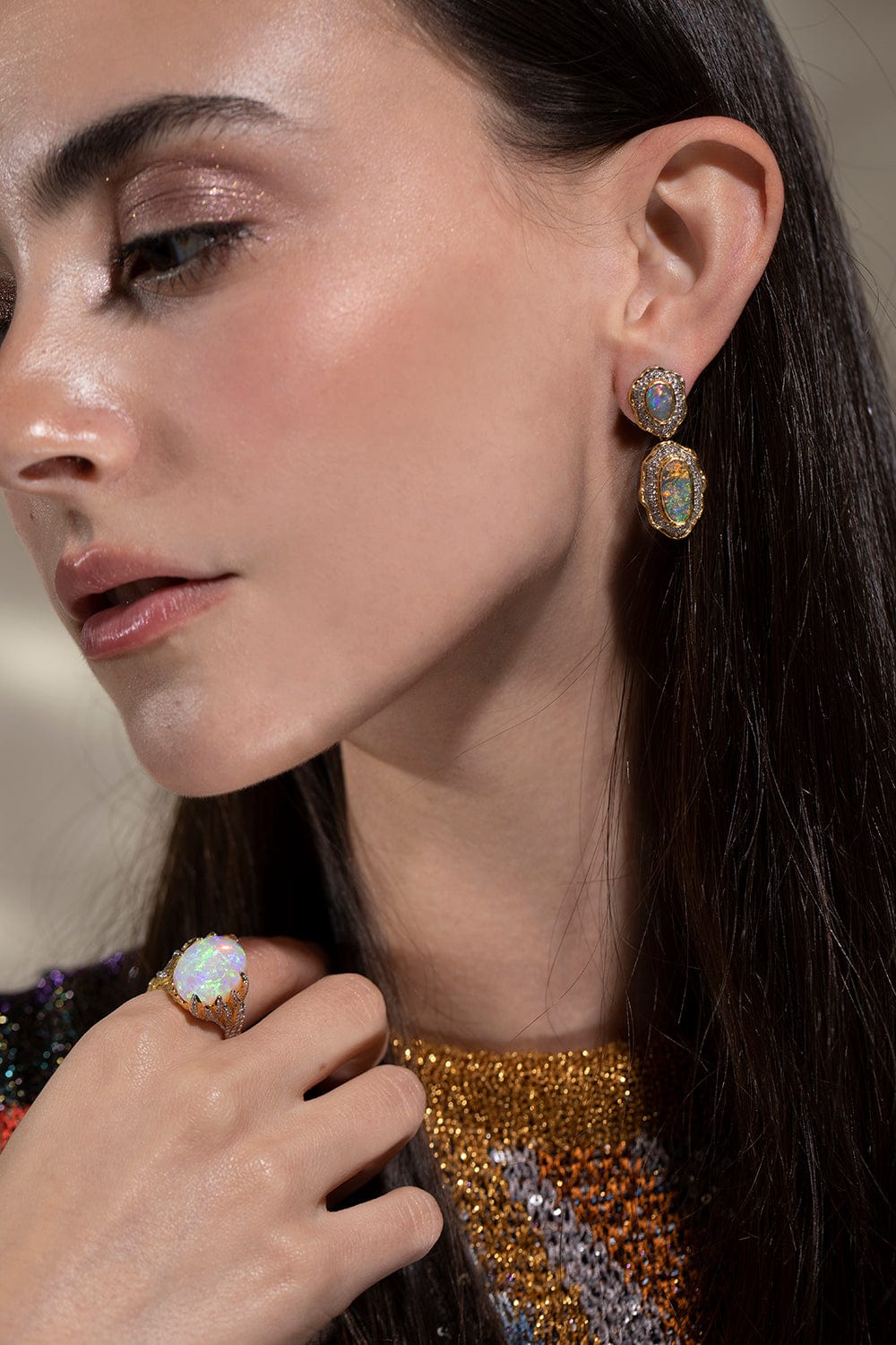 VICTOR VELYAN-Black Opal Diamond Earrings-WHITE GOLD